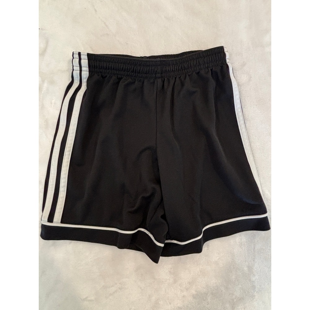 Adidas Boys Aeroready Soccer Shorts Black White Stripes Size Small S 9-10Y